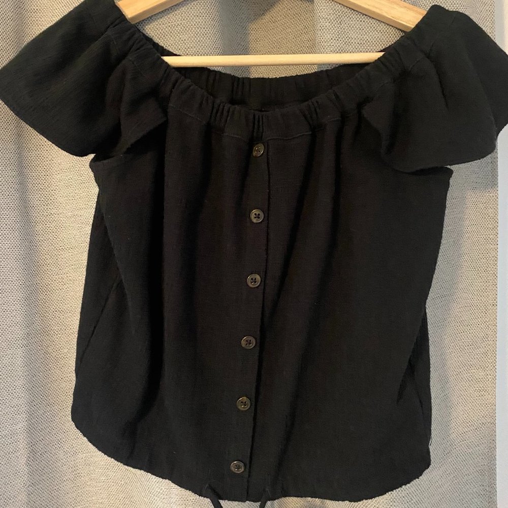 Madewell Off-The-Shoulder Tie-Front Top - Black